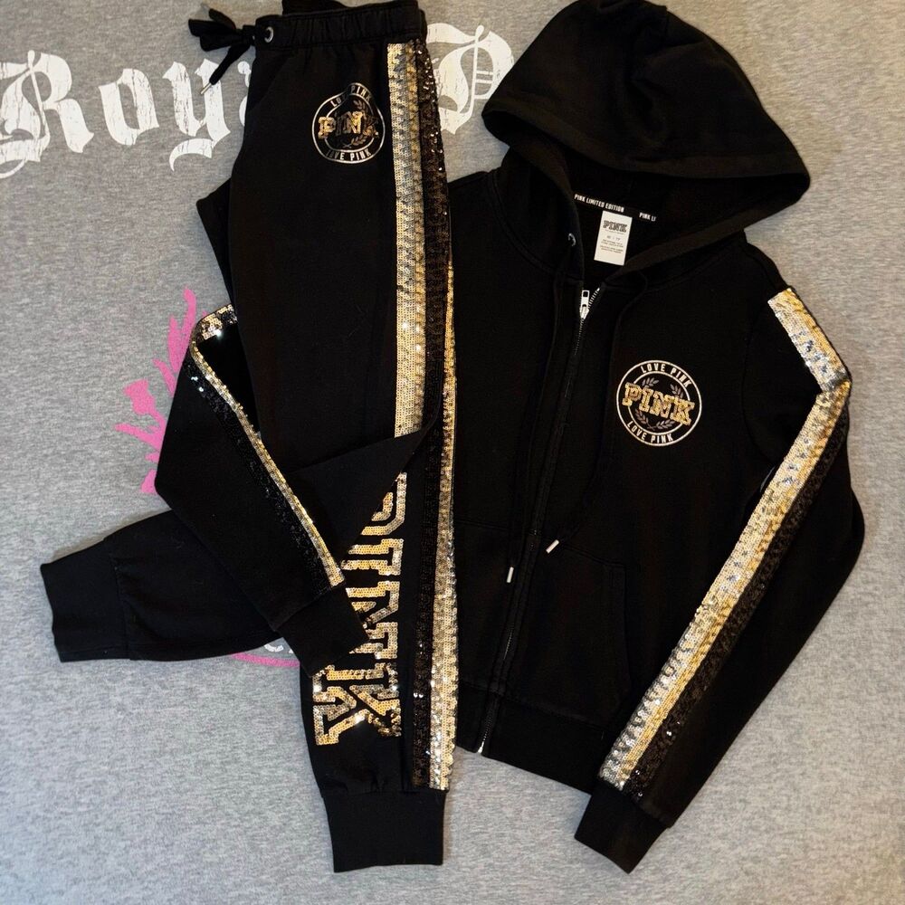 VS PINK Limited Edition Silver & Gold Fashion Show Sequin Bling Matching Set